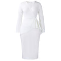 D606 european and american women's clothing  fall/winter fashion v-neck long sleeve solid color pleated bodycon office lady african dress