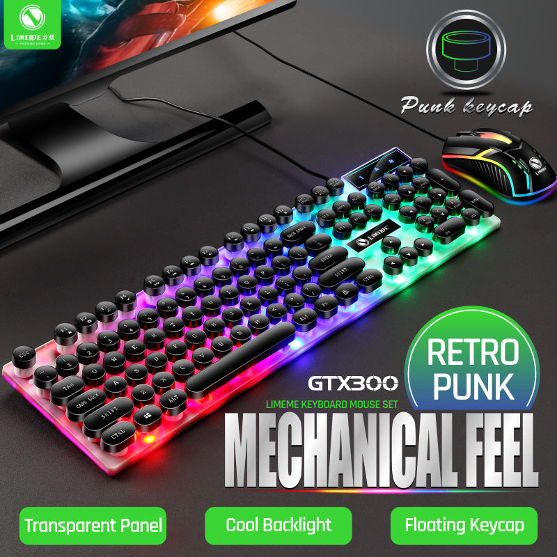 Limei gtx300 keyboard and mouse combo - punk retro backlit gaming usb wired floating keycap set