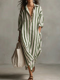 european and american independent station cross-border fashionloosev necklongstripessummer nine-quarter sleeve women's shirtdress