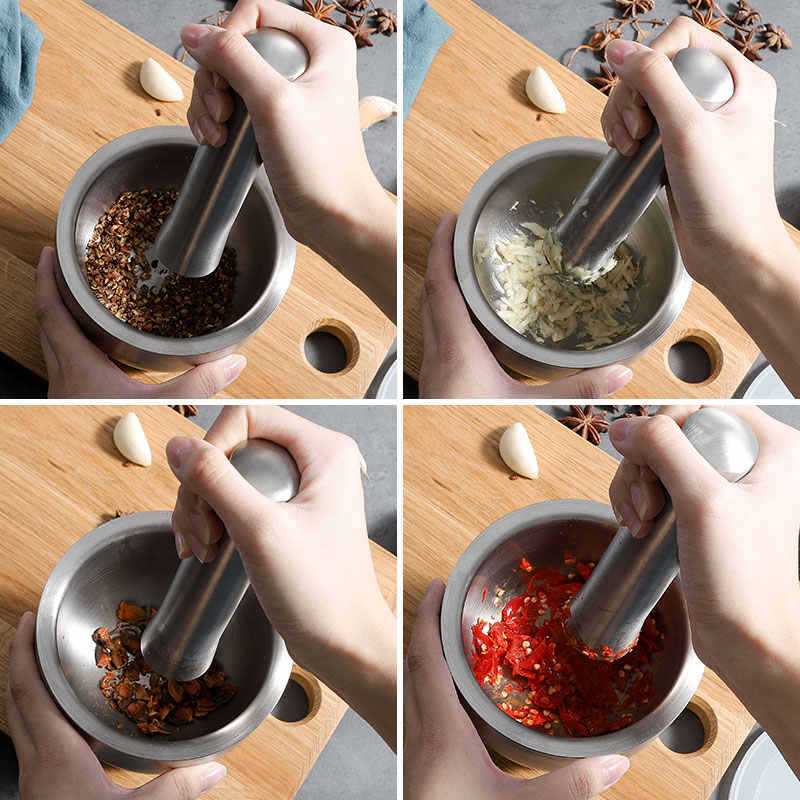304 stainless steel garlic pounder, garlic paste bowl with lid, grinding artifact, medicine pounder, powder jar processing and personalized