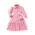 Girls' dress, solid color dress with pearl sleeves + pearl crossbody bag