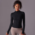 New women's solid color fitted stand collar zip-up long sleeve brushed athletic running fitness long yoga top