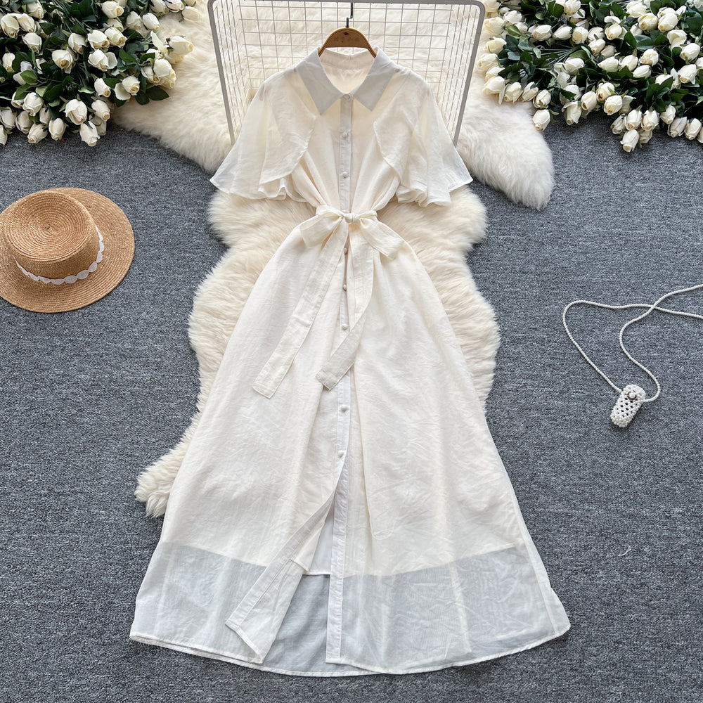 Sense of designniche style shawl patchwork lapel single breasted waist dress female summerfrenchslimming lookelegant long skirt