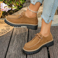 autumn women's casual leather loafers: comfortable round toe, chunky heel, retro style, soft leather, lace-up, platform sole