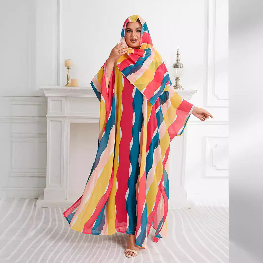 supply round neck chiffon printing abaya plus sizedress bat shirt robe women's long skirt special price
