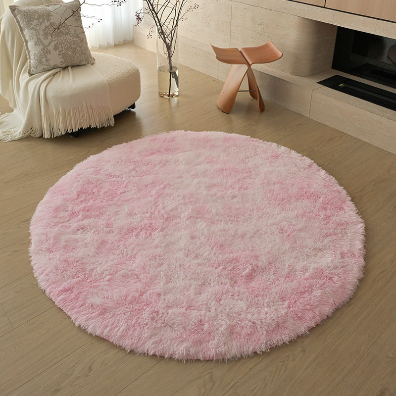 Silk wool carpet round scandinavian bedroom bedside carpet living room study bay window thickenedpure color tie-dye long hair floor mat