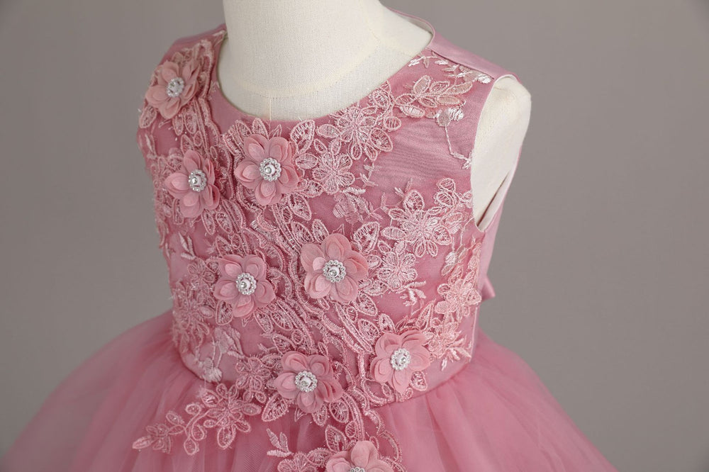 New arrival: export-quality wedding dress, children's formal gown, floral appliqué princess dress, little girl's piano recital dress, kids' dress