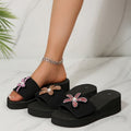 plus size round toe one-shaped wedge slippers 2025new arrival rhinestone flower women's exportfashion open-toe slippers