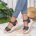 plus size  spring/summer new buckle strap peep-toe wedge heel platform stitched sandals