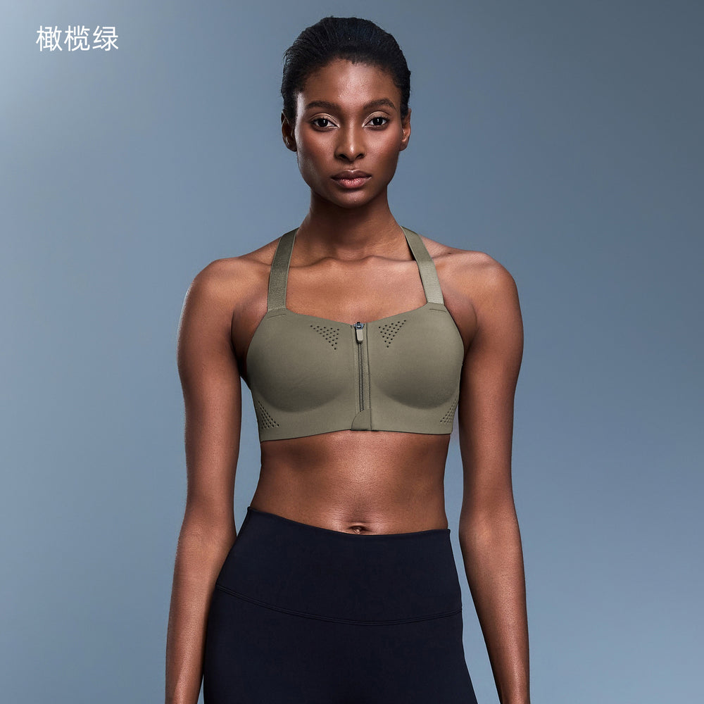Front zipper integrated cup shockproof sports bra women's adjustable straps beautiful back yoga bra anti-sagging d25117