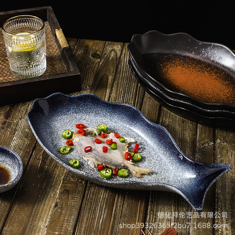 Fish plate ceramic steamed fish plate creative fish plate for home chopped pepper fish head special new arrival large fish plate wholesale