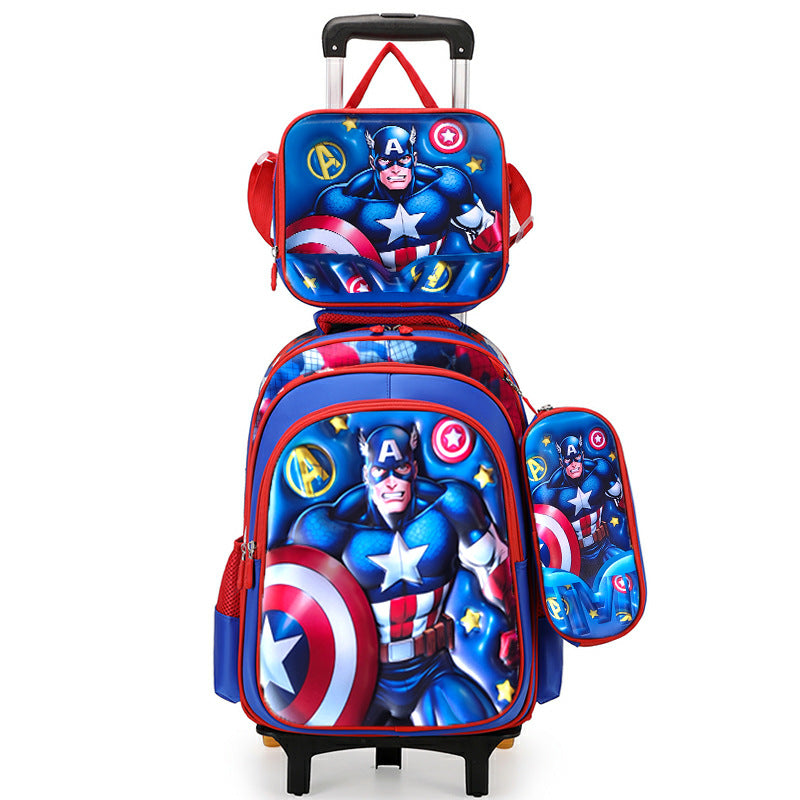 New arrival concave and convex leather primary school student pull rod school bag for grades 3 to 6 kids cartoon three-piece set backpack in stock