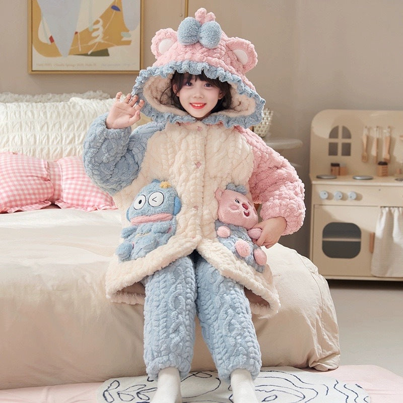 【triple-layer quilted, fleece-lined, extra thick】new winter coral fleece pajamas for girls, baby & toddler girls' loungewear