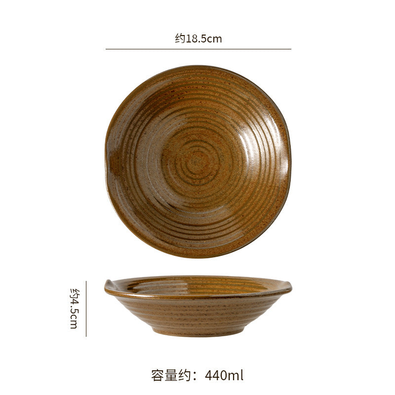 Kiln-turned threaded ceramic tableware retro style hotel restaurant steak plate stylish high-looking western food plate fish plate tableware