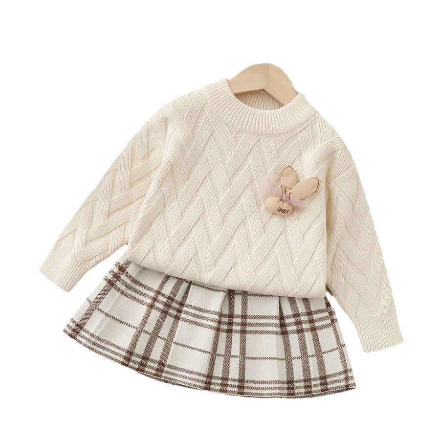 Dropshipping  autumn new girls' sweater two-piece set casual cartoon sweater dress set
