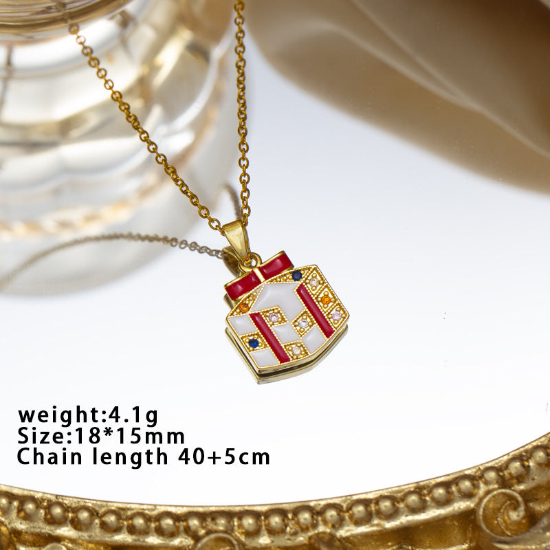 【titanium steel】christmas european and american santa claus reindeer snowman bell necklace - creative design, versatile necklace