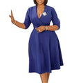 C8650 cross-border supply european and american women's fashion elegant solid color turn-down collar high-waisted a-line african dress