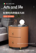 Round bedside table accessible luxury style casual modern small round italian leather solid wood bedroom bedside table wireless charging