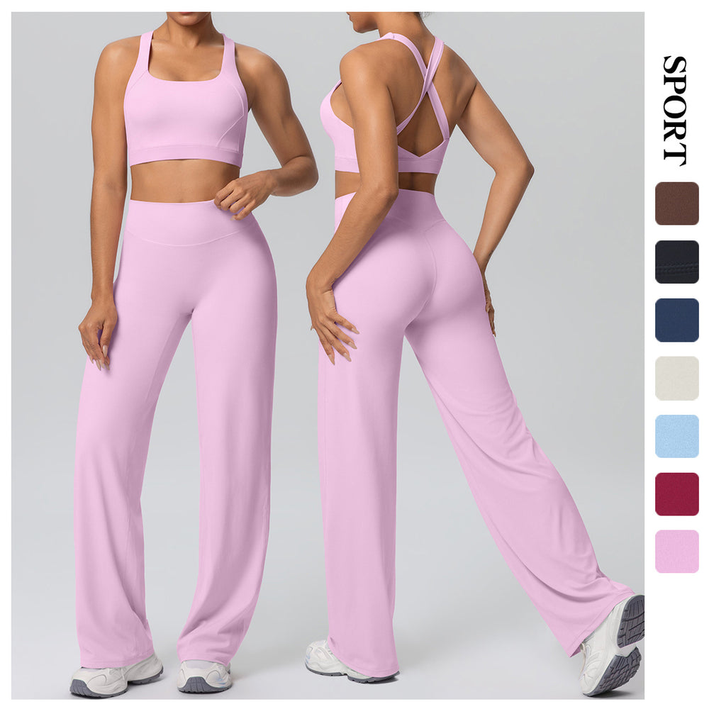 Casual outerwear sexy back yoga wear high waist wide leg straight-legpantssuit running training fitness sportswear