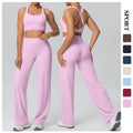 Casual outerwear sexy back yoga wear high waist wide leg straight-legpantssuit running training fitness sportswear