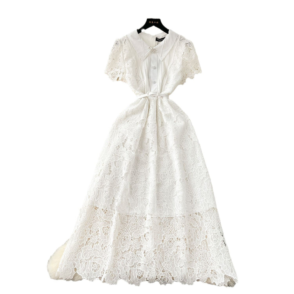 French chic evening gown:  early spring new arrival - designer button-down, slim-fit, long lace dress for women