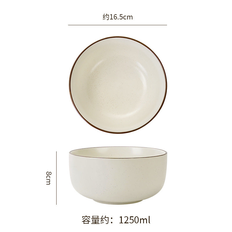 European minimalist black line dinnerware set, ceramic steak plate for restaurants and hotels, personalized fruit and salad bowl for home use