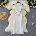 Elegant women's dress 2024 new arrival: high-end, slim-fit, sleeveless, round neck, hollow-out knit vest dress - long length