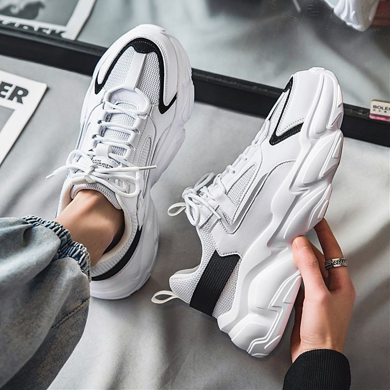 Winter breathable men's shoes 2025 new trendy mesh athletic running casual height increasing wear-resistant white dad shoes