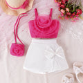 Kids clothing cross-border exclusive for european and american girls new arrival children's suspender tops+shorts+bag suit