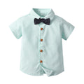 Boys' gentleman style short-sleeve shirt with collar and tie - performance outfit, formal top, student striped shirt