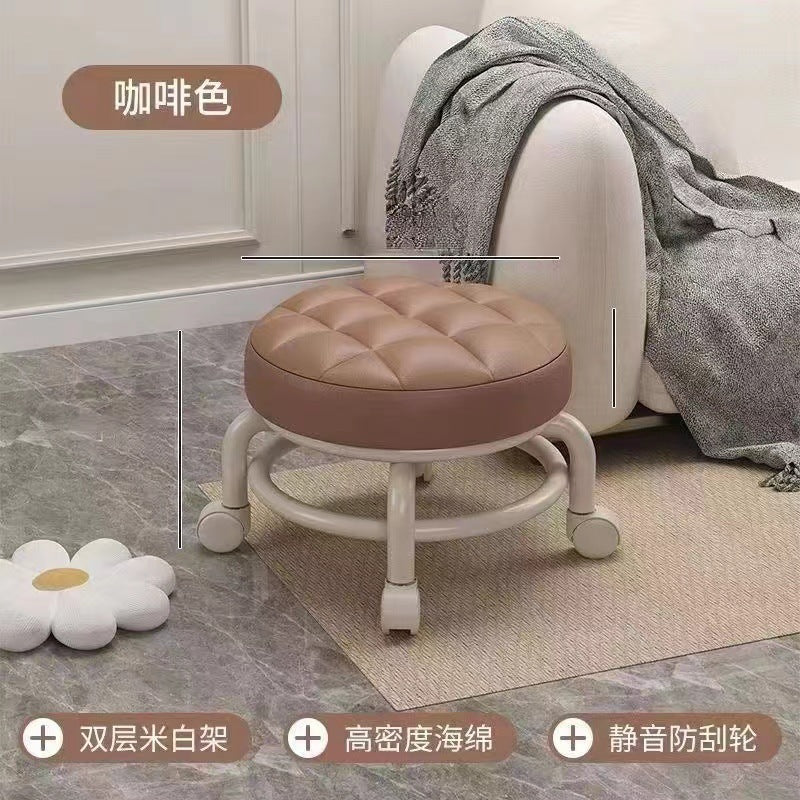 Acrylic swivel stool with low seat, silent transparent backrest, small chair with casters, baby-sitting stool, trendy shoe changing stool