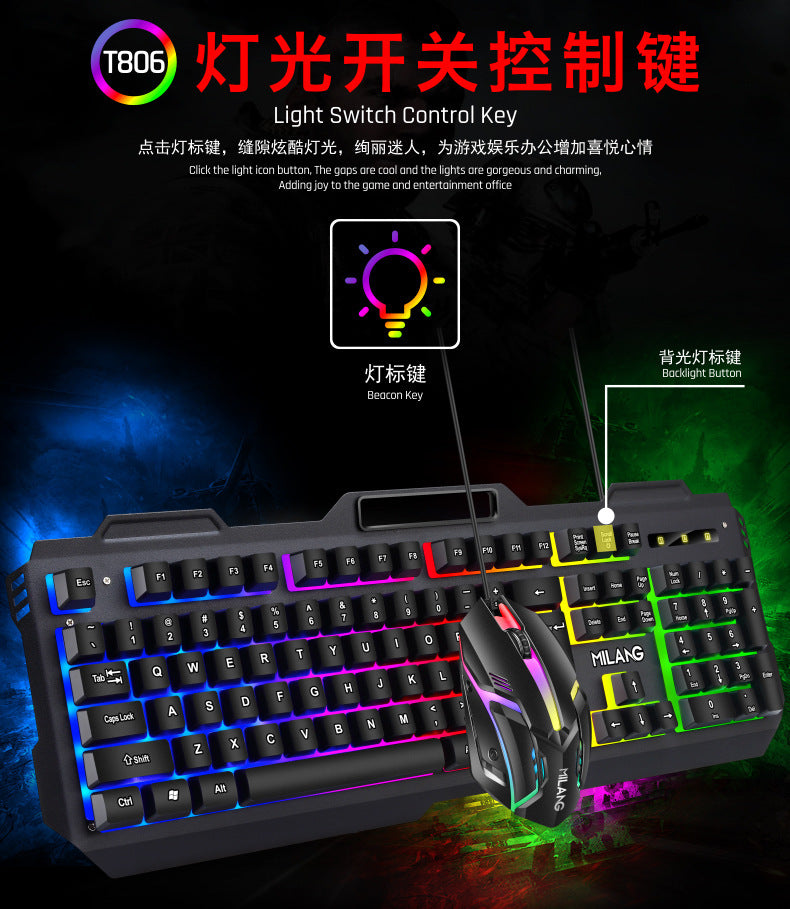 Miwolf t806 metal iron plate mechanical feel gaming keyboard and mouse combo - wired, rgb backlit, floating keycaps