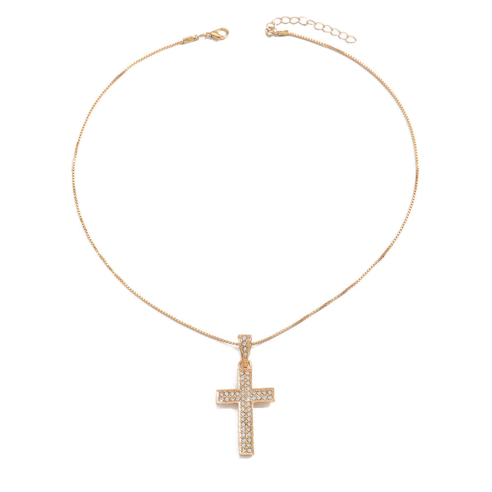 Full diamond cross necklace wholesale cross-border new fashion accessories women's high-end simple diamond-encrusted sweater chain manufacturer