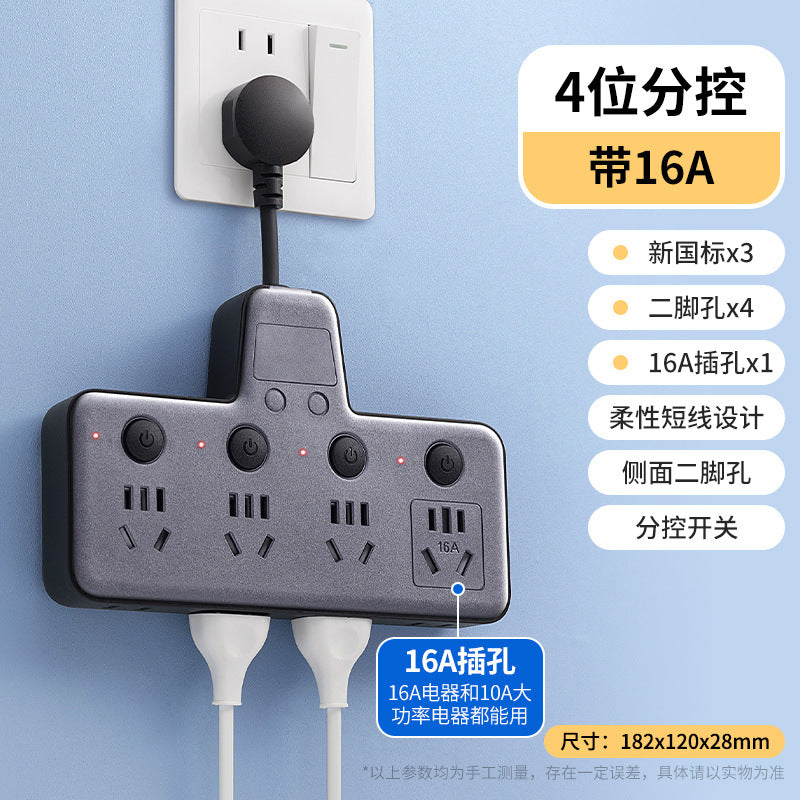 Multi-function socket usb converter with clock display, independent switches, and multiple outlets for home, dorm, and office use