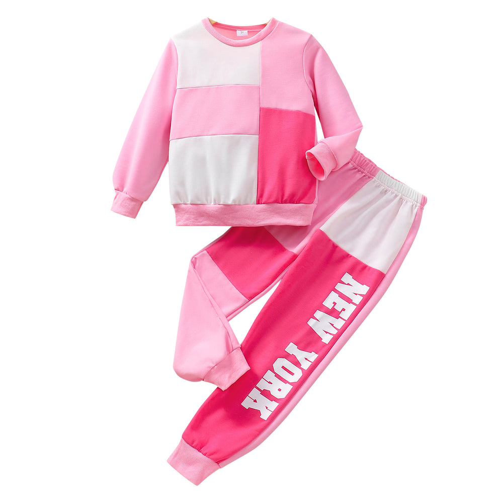 new girls' long-sleeve crewneck patchwork top and pants set