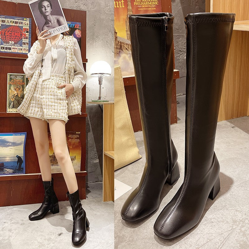Roman short boots women's summer 2021 new Korean version thick heel French soft leather high-end fried street white Chelsea bare boots