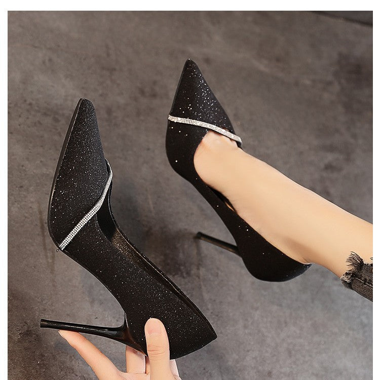 French chic heels: 2025 spring collection - rhinestone-embellished, versatile gold pointed-toe stilettos for women