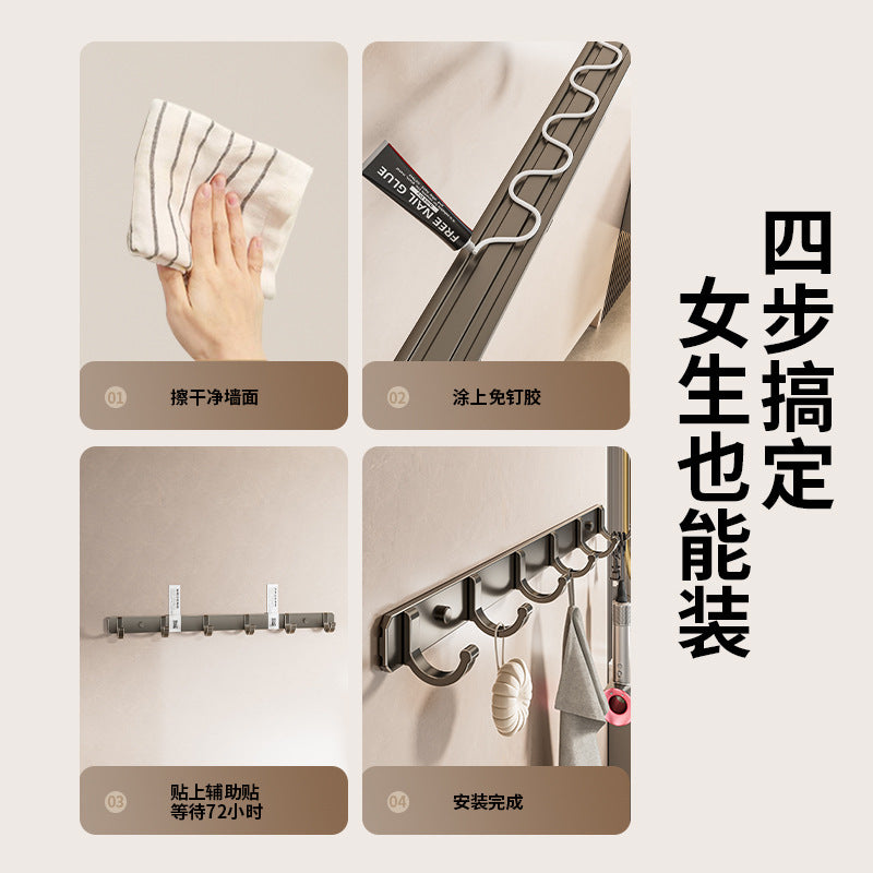 Space aluminum hook, viscose, strong non-punching adhesive hook, door back coat hook, bathroom, kitchen wall wall-mounted storage