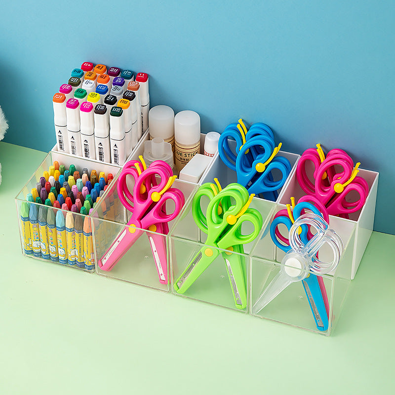 Desktop Stationery Handmade Scissors Storage Box Transparent Mini Household Multifunctional Detachable Grid Portable Storage Box