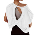 cross-border  women's casual loose solid color v-neck sports backless cutout yoga t-shirt