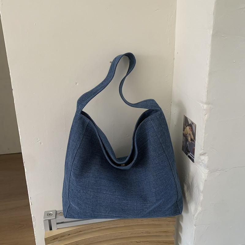 Korean style fashion handbag minimalist new shoulder bag versatile denim commuter women's bag underarm tote bag canvas bag