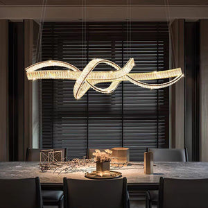 Modern minimalist crystal ribbon chandelier - perfect for dining rooms, crystal bar counters, italian-inspired living rooms, kitchen islands, and hotels