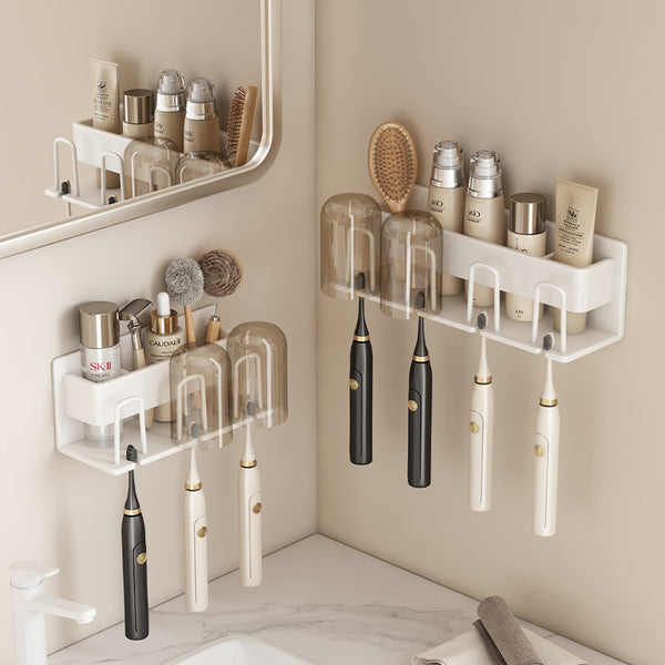 White toothbrush rack, no punching bathroom, electric mouthwash cup storage rack, wall-mounted tooth cup set