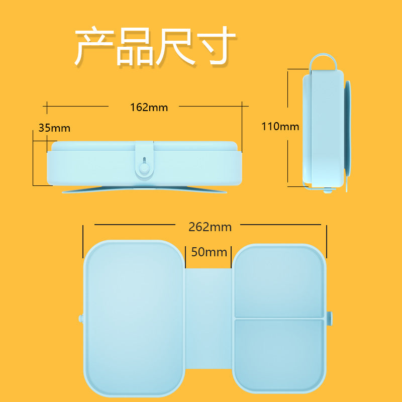 Large-capacity silicone grid lunch box Student lunch bento box with suction cup Portable dinner plate lunch box Sealed fresh-keeping box