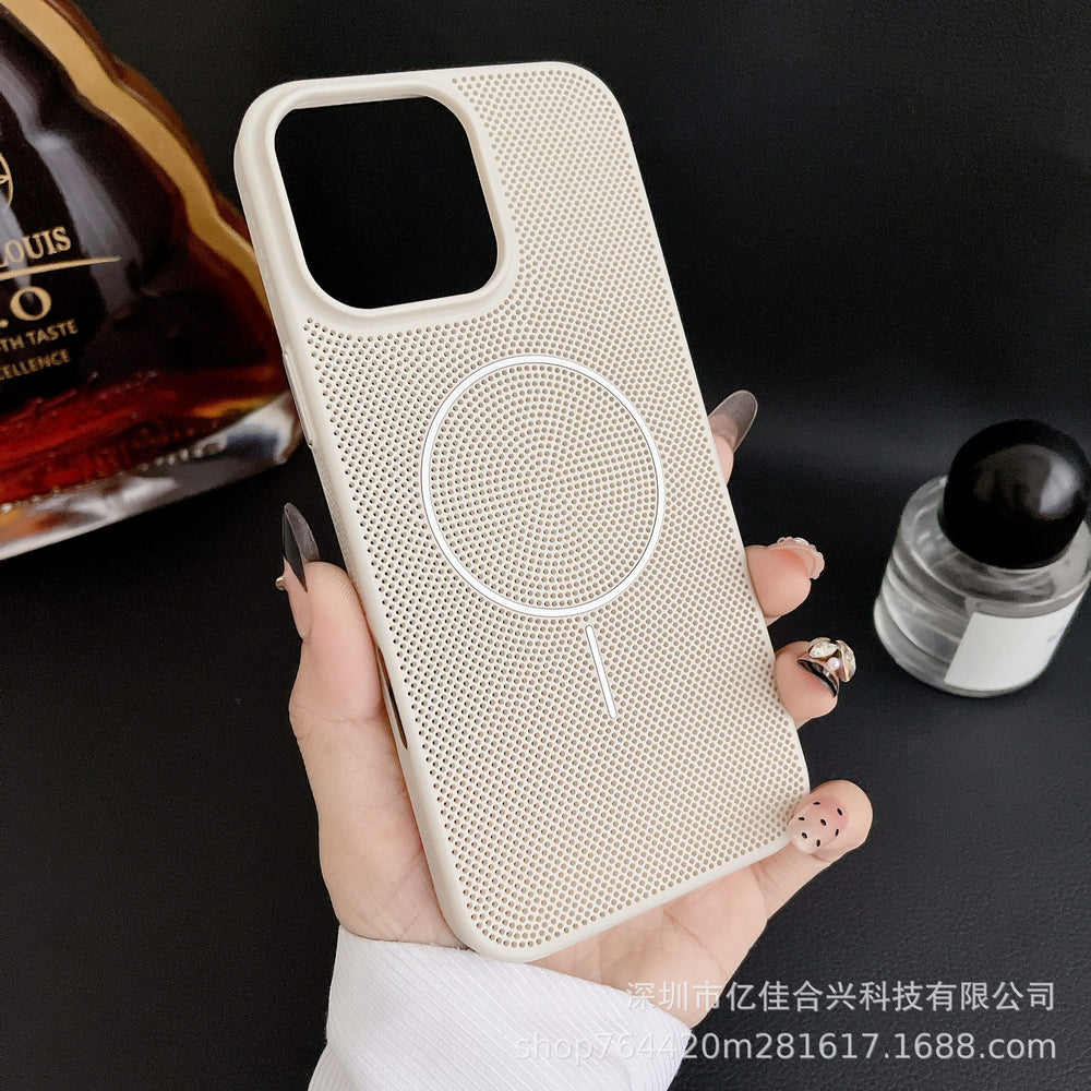 Suitable for iphone16 mobile phone case, summer breathable and heat dissipation magnetic mesh apple 17 simple anti-fall protective cover 11