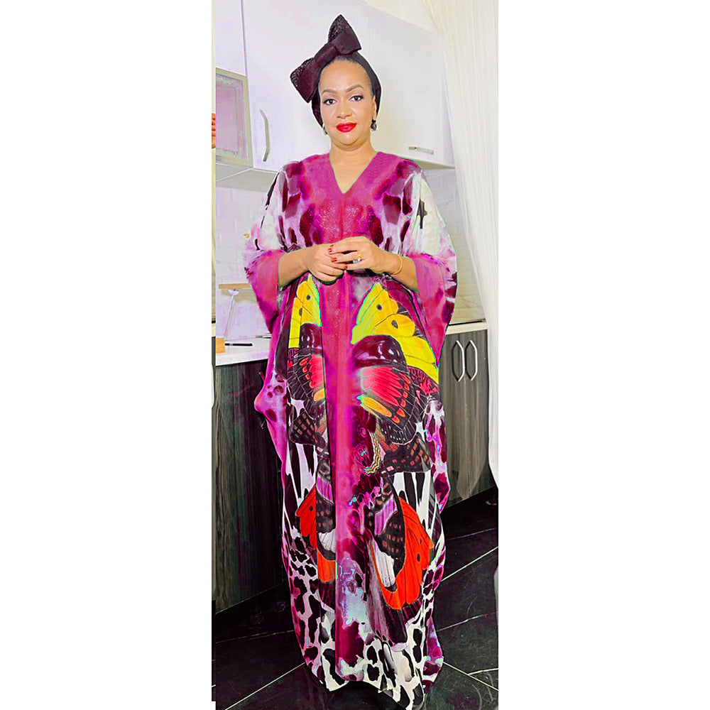African women's plus size printed holiday beach dress loose sun protection robe  chiffon dress two-piece set