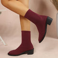 Export women's shoes  fashionknittingspring & fall single boots pointed thick heel women's flats thin boots women's mid-heeled short boots