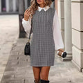 european and american cross-border  autumn new arrival: slim-fit, figure-flattering, faux two-piece a-line dress