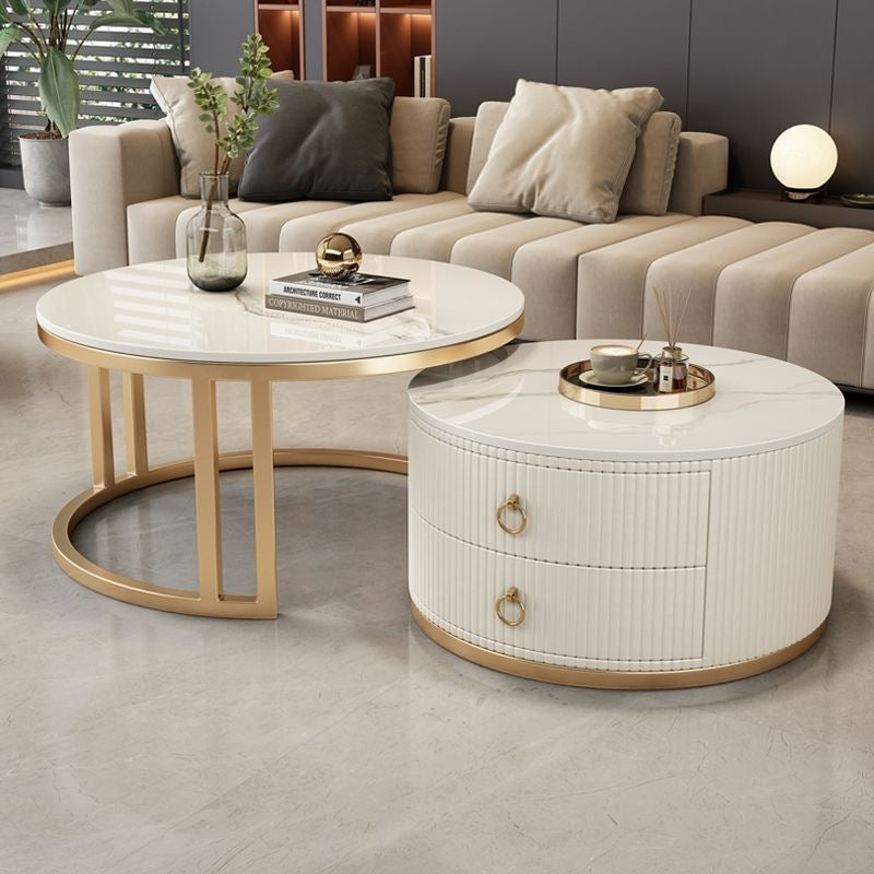 Rock slab coffee table living room for homecasual modern small apartment new arrivalaccessible luxury double-layer telescopic round side table tea table