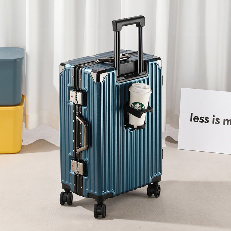 One piece of aluminum frame trolley case, universal wheel suitcase, female 24-inch scratch-proof charging password case, boarding case, leather case.